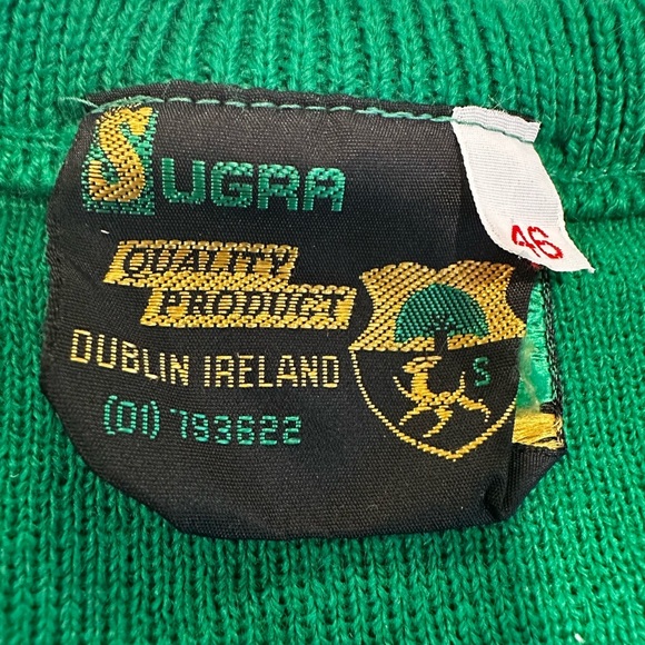 VTG Men’s Sz: 46 S Emerald Isle Bright Green Embroidered Vneck Pullover Sweater. - Picture 7 of 12